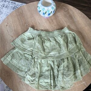 LoveShackFancy Light Green Ruffle Mini Skirt- Size M